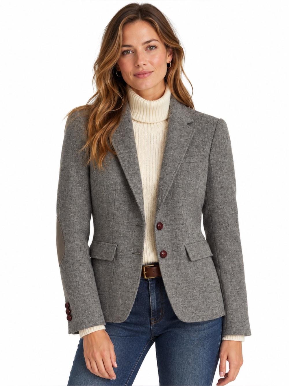 Banana Republic Hacking Jacket Gray Wool Blend Elbow Patch Blazer Size 6